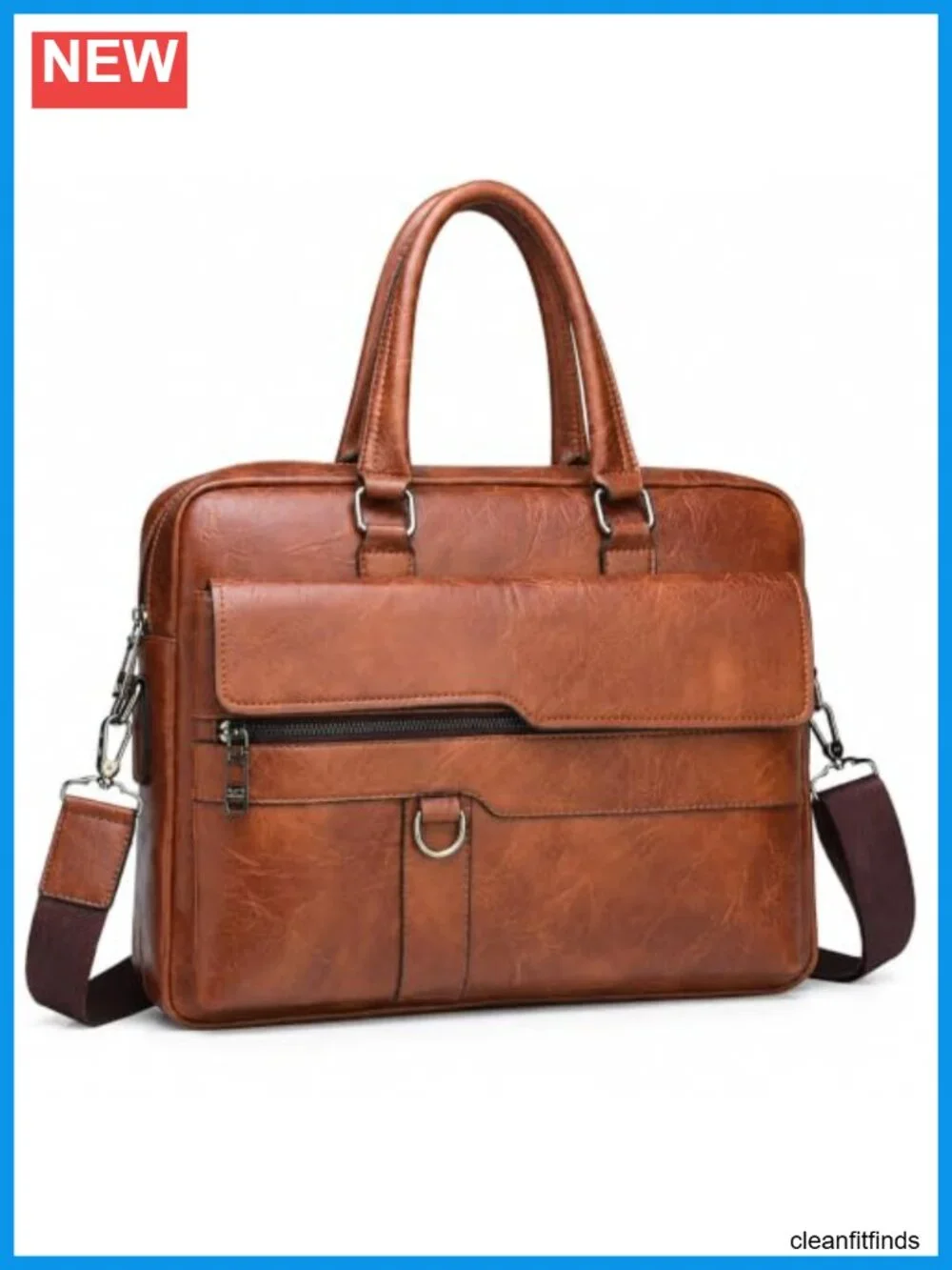 Men's Leather Laptop Bag 15 In Water-Resistant Briefcase Messenger for Work